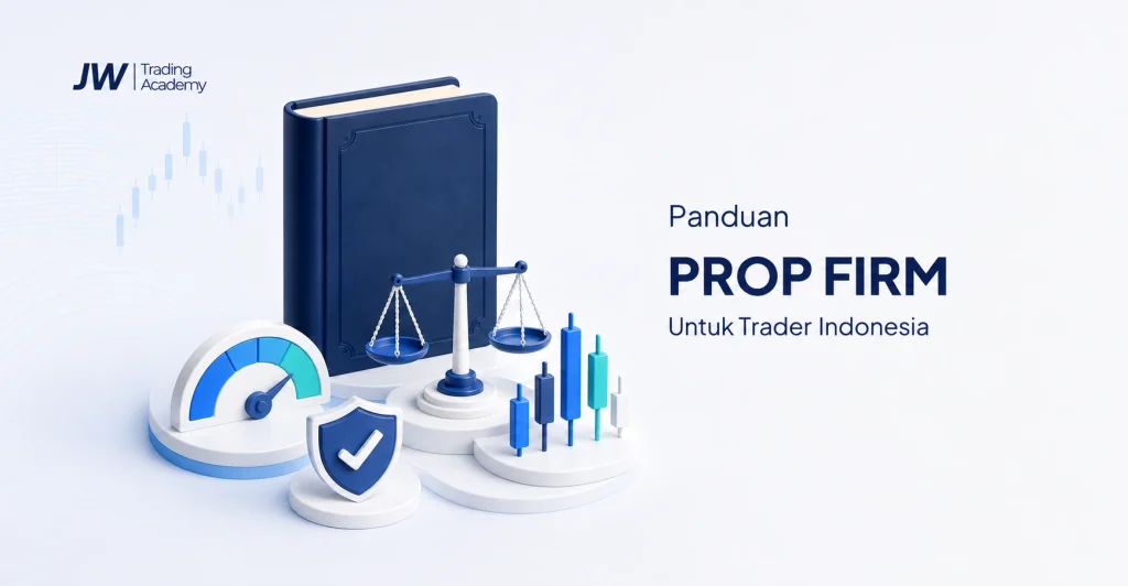 Panduan prop firm untuk trader Indonesia dengan aturan risiko dan logo JW Trading Academy