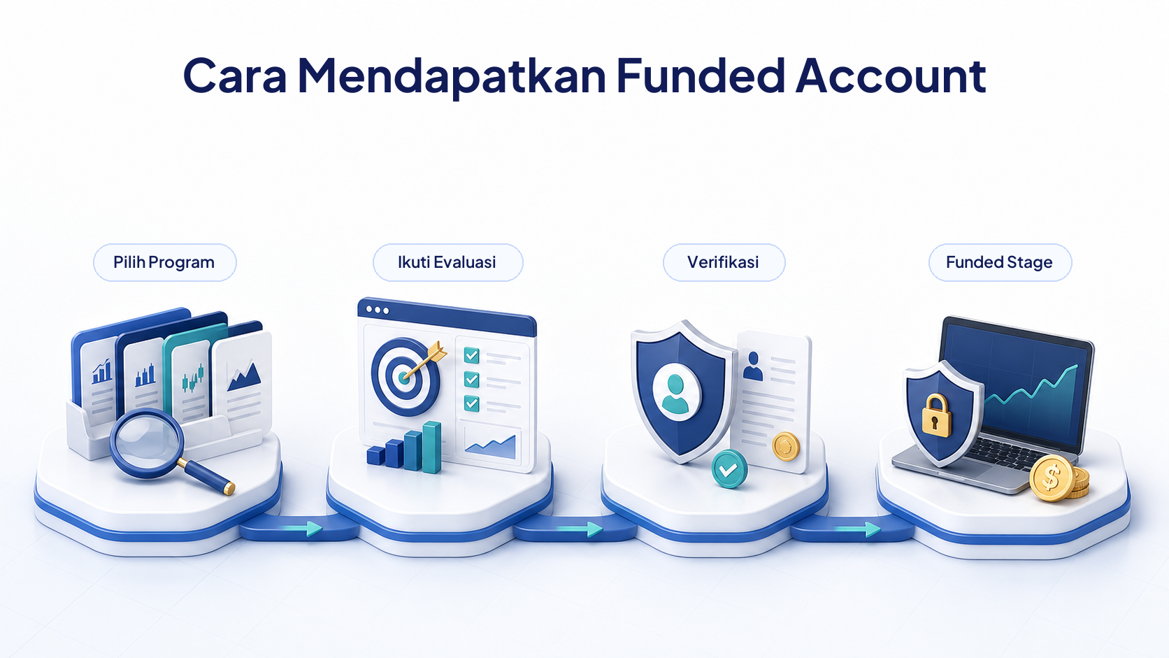 Alur memilih program, mengikuti evaluasi, menyelesaikan verifikasi, dan masuk funded stage