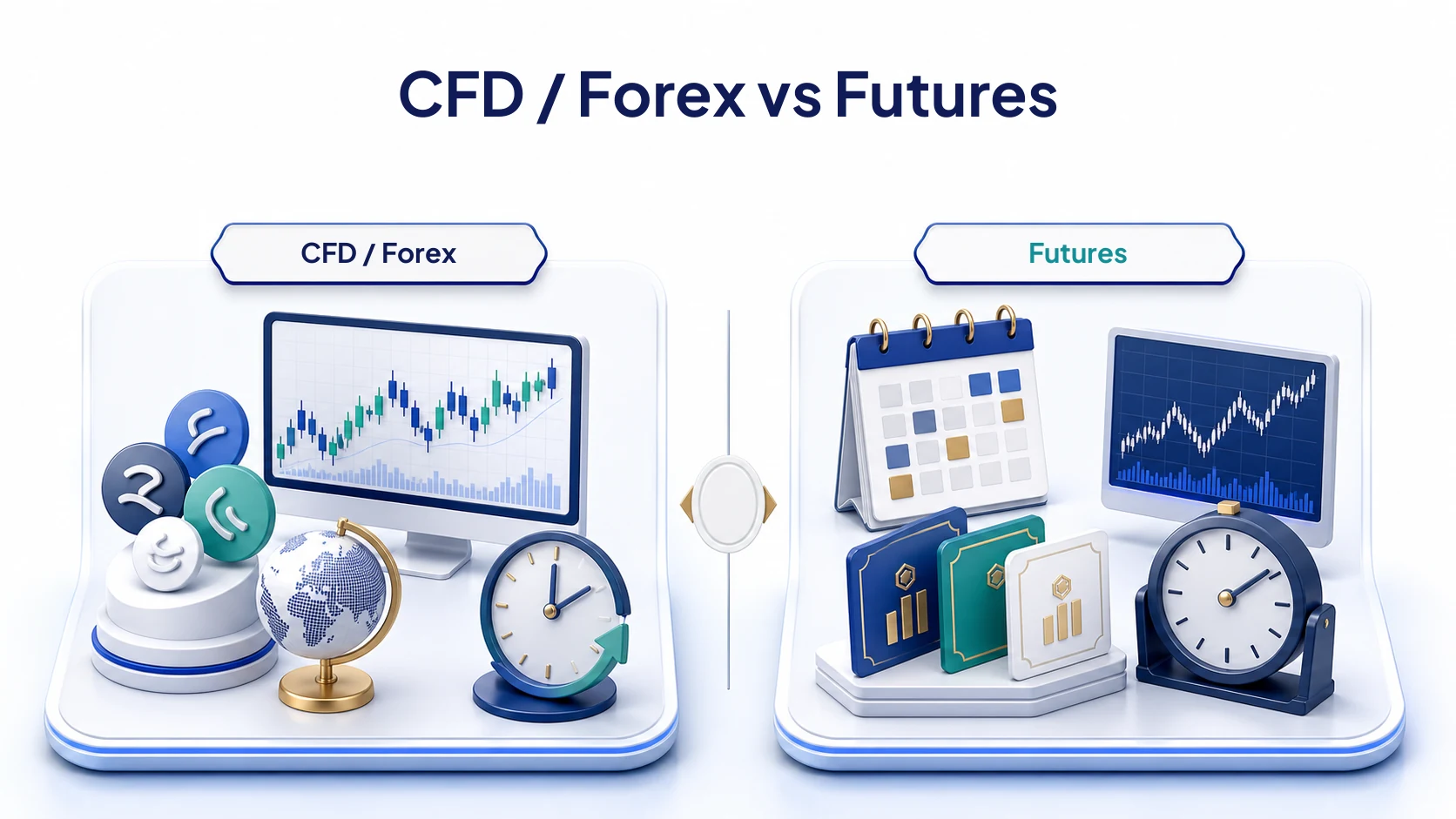 Perbandingan program prop firm CFD forex dan futures berdasarkan instrumen dan jam trading