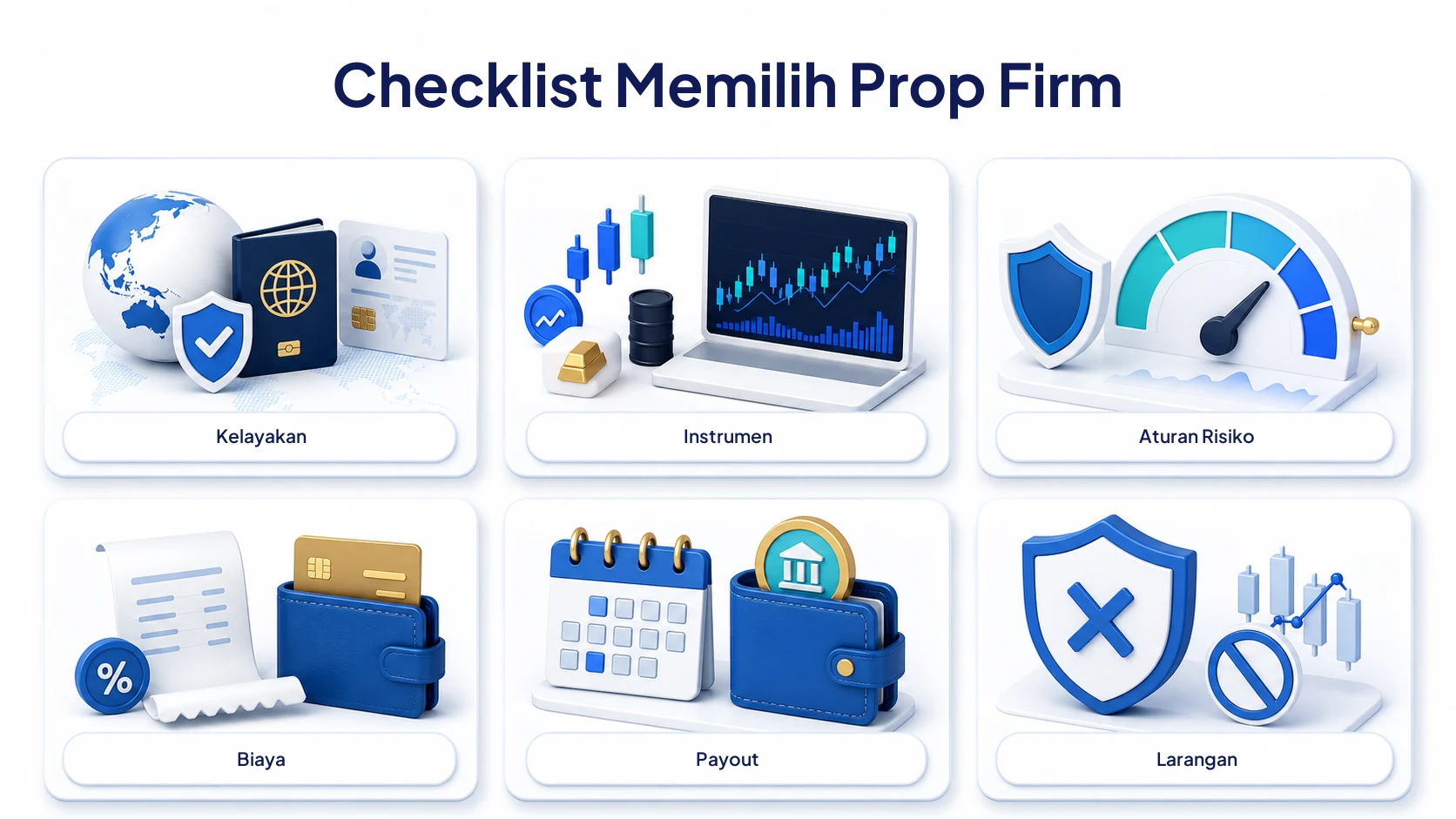 Checklist kelayakan, instrumen, aturan risiko, biaya, payout, dan larangan sebelum memilih prop firm